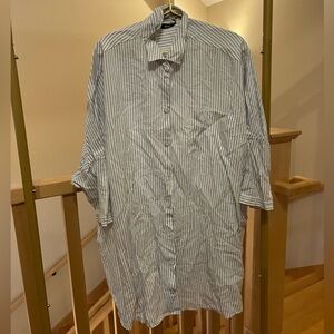 Vintage Oversized Blue and White Striped Button-Up Shirt
